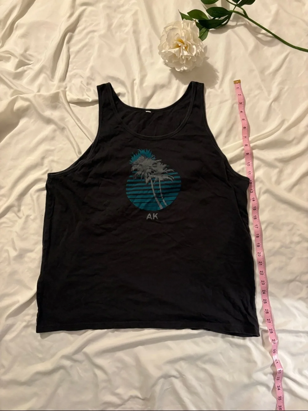 TNT’s Animal Kingdom Palm Tree Muscle Tank Top in Dark Blue with Teal Accent - Picture 3 of 4